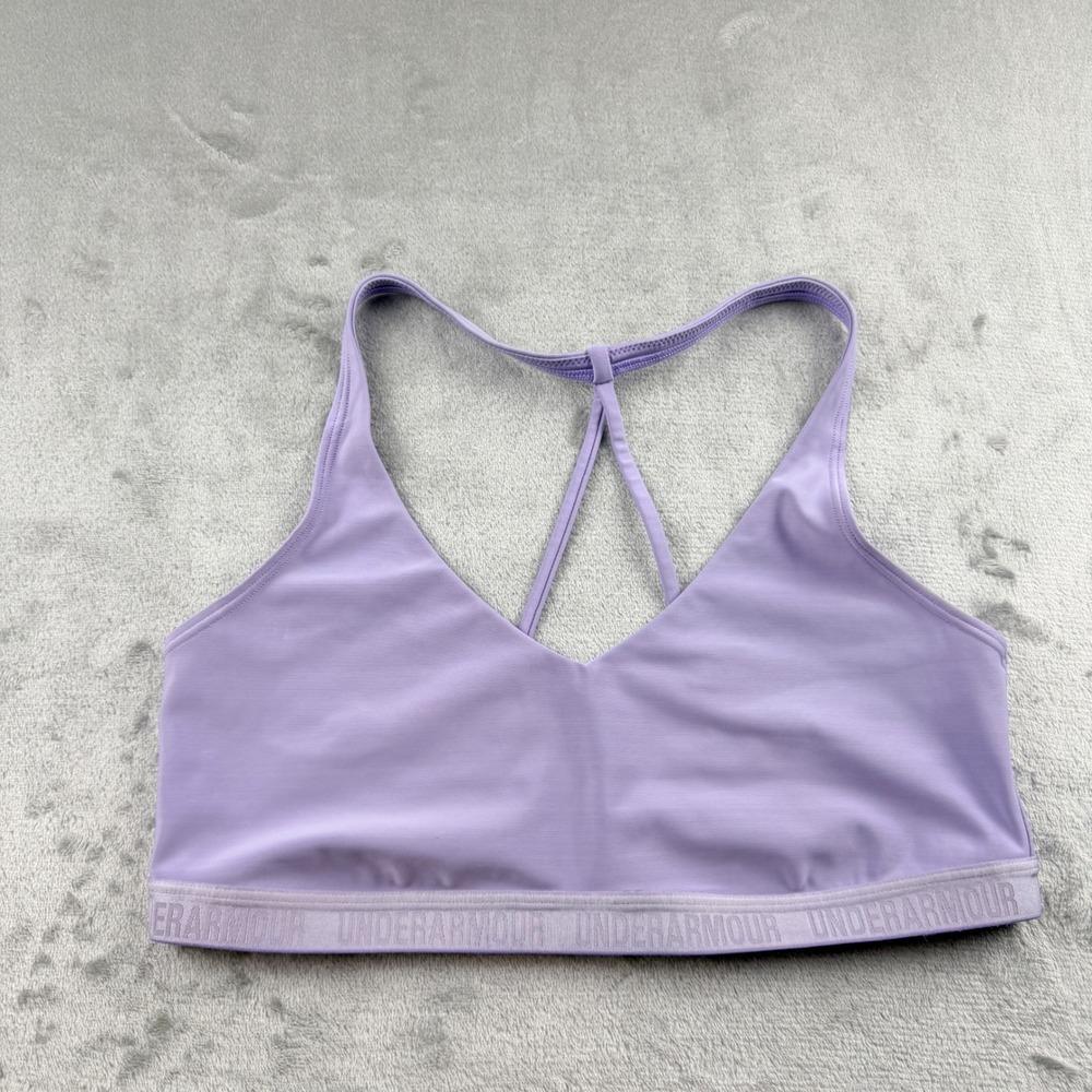 Under Armour Women's Large Purple Strappy V-Neck Sports Bra Logo Band Activewear